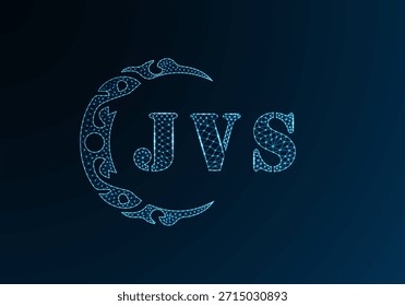 Low poly letter logo JVS design. JVS letter logo low poly vector design on blue color gradient background. JVS logo low poly design
