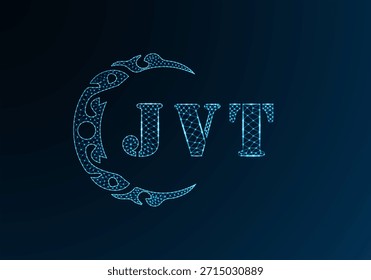 Low poly letter logo JVT design. JVT letter logo low poly vector design on blue color gradient background. JVT logo low poly design
