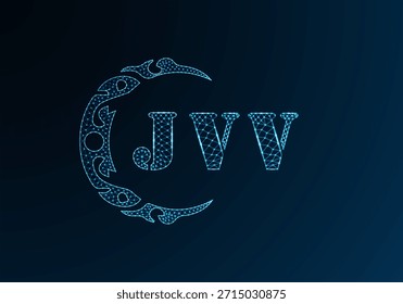 Low poly letter logo JVV design. JVV letter logo low poly vector design on blue color gradient background. JVV logo low poly design
