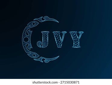 Low poly letter logo JVY design. JVY letter logo low poly vector design on blue color gradient background. JVY logo low poly design
