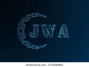 Low poly letter logo JWA design. JWA letter logo low poly vector design on blue color gradient background. JWA logo low poly design
