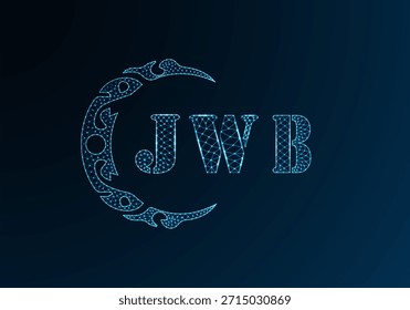 Projeto JWB de logotipo de letra poli baixa. JWB letra logotipo baixo poli vetor design no fundo gradiente de cor azul. Logotipo JWB baixo design poli
