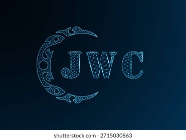 Low poly letter logo JWC design. JWC letter logo low poly vector design on blue color gradient background. JWC logo low poly design
