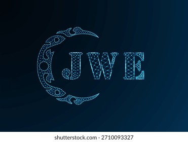 Low poly letter logo JWE design. JWE letter logo low poly vector design on blue color gradient background. JWE logo low poly design
