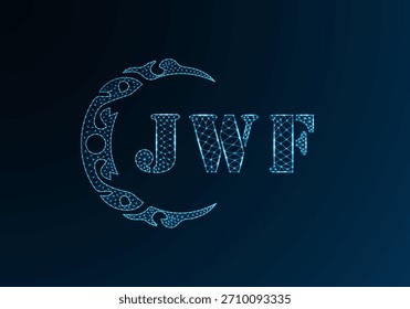 Low poly letter logo JWF design. JWF letter logo low poly vector design on blue color gradient background. JWF logo low poly design
