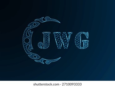 Low poly letter logo JWG design. JWG letter logo low poly vector design on blue color gradient background. JWG logo low poly design
