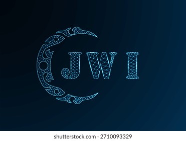 Low poly letter logo JWI design. JWI letter logo low poly vector design on blue color gradient background. JWI logo low poly design
