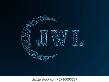 Low poly letter logo JWL design. JWL letter logo low poly vector design on blue color gradient background. JWL logo low poly design
