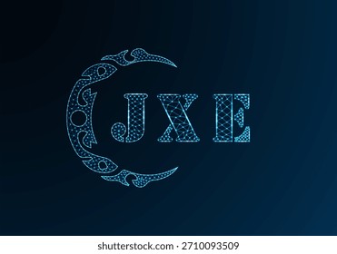 Low-Poly-Buchstaben-Logo JXE-Design. JXE-Buchstabe Logo Low-Poly-Vektordesign auf blauem Farbverlauf-Hintergrund. JXE Logo Low-Poly-Design
