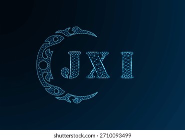Logo JXI-Design mit Low-Poly-Buchstaben. JXI-Buchstabe Logo Low-Poly-Vektordesign auf blauem Farbverlauf-Hintergrund. Low-Poly-Design mit JXI-Logo
