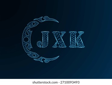 Low poly letter logo JXK design. JXK letter logo low poly vector design on blue color gradient background. JXK logo low poly design
