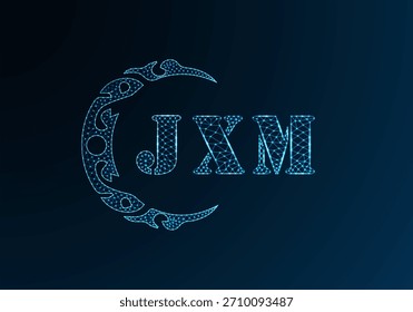 Low-Poly-Buchstaben-Logo JXM-Design. JXM-Buchstabe Logo Low-Poly-Vektordesign auf blauem Farbverlauf-Hintergrund. JXM Logo Low-Poly-Design
