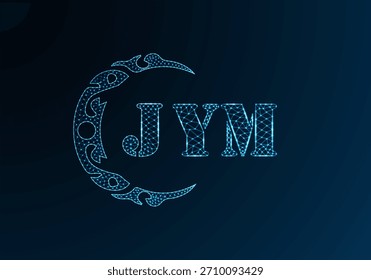 Low poly letter logo JYM design. JYM letter logo low poly vector design on blue color gradient background. JYM logo low poly design
