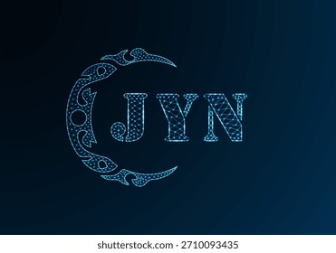 Logotipo bajo de la letra polivinílica JYN diseño. Diseño de Vector polivinílico bajo del logotipo de la letra de JYN en fondo azul del gradiente del color. Logotipo de JYN bajo diseño de poliéster
