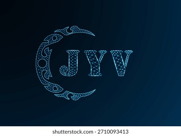 Logotipo de letra baja polivinílica diseño JYV. Diseño de Vector polivinílico bajo del logotipo de la letra de JYV en fondo azul del gradiente del color. JYV logo bajo diseño de poliéster
