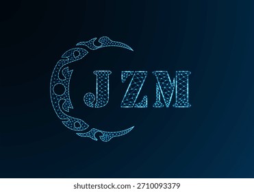 Low poly letter logo JZM design. JZM letter logo low poly vector design on blue color gradient background. JZM logo low poly design
