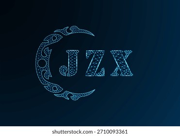 Logo JZX Design mit Low-Poly-Buchstaben. JZX-Buchstabe Logo Low-Poly-Vektordesign auf blauem Farbverlauf-Hintergrund. JZX Logo Low-Poly-Design
