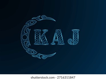 Logotipo bajo de la letra polivinílica KAJ diseño. Diseño de Vector polivinílico bajo del logotipo de la letra de KAJ en fondo azul del gradiente del color. Logotipo de KAJ bajo diseño de poliéster

