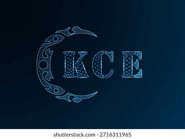 Logotipo bajo de la letra polivinílica Diseño de KCE. Diseño de Vector polivinílico bajo del logotipo de la letra del KCE en fondo azul del gradiente del color. Logotipo de KCE bajo diseño de polietileno
