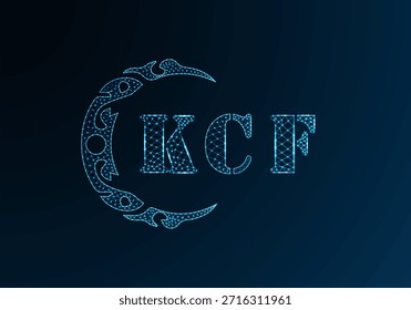 Low poly letter logo KCF design. KCF letter logo low poly vector design on blue color gradient background. KCF logo low poly design

