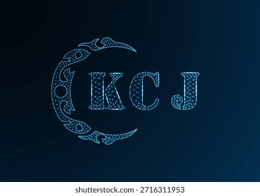 Low poly letter logo KCJ design. KCJ letter logo low poly vector design on blue color gradient background. KCJ logo low poly design
