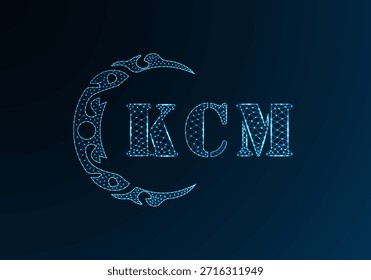 Low poly letter logo KCM design. KCM letter logo low poly vector design on blue color gradient background. KCM logo low poly design
