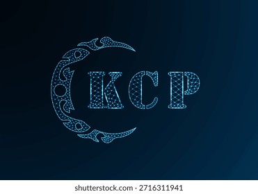 Logotipo KCP de letra poli baixa. Logotipo da letra KCP design de vetor poli baixo no fundo do gradiente de cor azul. Logotipo do KCP com baixo design poli
