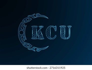 Logotipo bajo de la letra polivinílica Diseño de KCU. Diseño de Vector polivinílico bajo del logotipo de la letra de KCU en fondo azul del gradiente del color. Logotipo de KCU bajo diseño de poliéster
