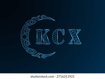 Low poly letter logo KCX design. KCX letter logo low poly vector design on blue color gradient background. KCX logo low poly design
