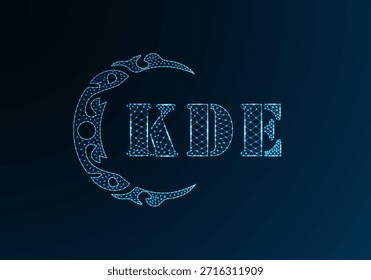 Logotipo bajo de la letra polivinílica Diseño de KDE. Diseño de Vector polivinílico bajo del logotipo de la letra de KDE en fondo azul del gradiente del color. Logotipo de KDE bajo diseño de poliéster
