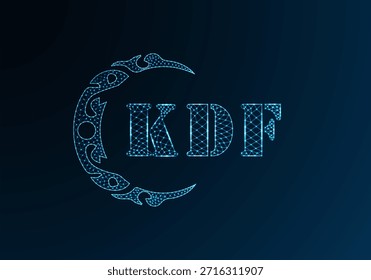 Logotipo bajo de la letra polivinílica KDF diseño. Diseño de Vector polivinílico bajo del logotipo de la letra de KDF en fondo azul del gradiente del color. Logotipo de KDF bajo diseño de polietileno

