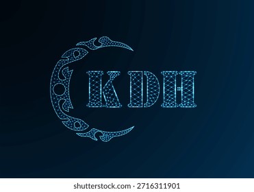 Logotipo KDH de letra baixa poli. KDH letra logotipo baixo poli vetor design no fundo de gradiente de cor azul. Logotipo KDH baixo design poli
