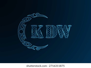 Logotipo bajo de la letra polivinílica KDW diseño. Diseño de Vector polivinílico bajo del logotipo de la letra de KDW en fondo azul del gradiente del color. Logotipo de KDW bajo diseño de poliéster
