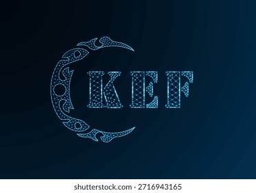 Logotipo bajo de la letra polivinílica KEF diseño. Diseño de Vector polivinílico bajo del logotipo de la letra de KEF en fondo azul del gradiente del color. KEF logo bajo diseño de poliéster
