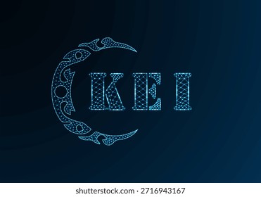 Low poly letter logo KEI design. KEI letter logo low poly vector design on blue color gradient background. KEI logo low poly design
