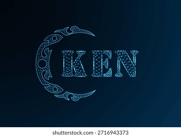 Logotipo bajo de la letra polivinílica Diseño de KEN. Diseño de Vector polivinílico bajo del logotipo de la letra de KEN en fondo azul del gradiente del color. Logotipo de KEN bajo diseño de poliéster
