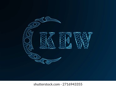 Low poly letter logo KEW design. KEW letter logo low poly vector design on blue color gradient background. KEW logo low poly design
