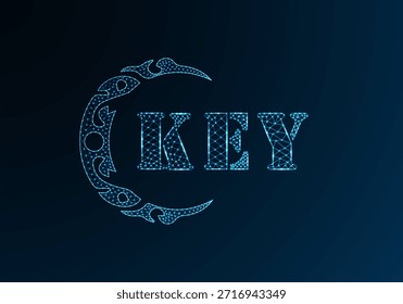 Logotipo de letra baja de polietileno diseño CLAVE. Logotipo de letra clave bajo diseño de Vector polivinílico sobre fondo azul degradado. Logotipo de KEY bajo diseño de poliéster
