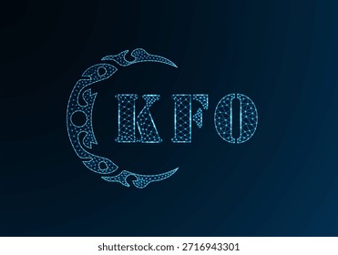 Logotipo bajo de la letra polivinílica KFO diseño. Diseño de Vector polivinílico bajo del logotipo de la letra de KFO en fondo azul del gradiente del color. Diseño de baja poli del logotipo de KFO
