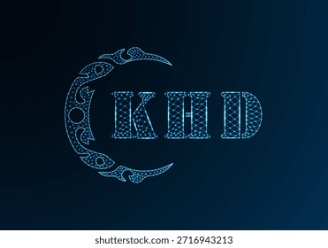 Low poly letter logo KHD design. KHD letter logo low poly vector design on blue color gradient background. KHD logo low poly design
