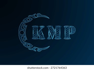 Low poly letter logo KMP design. KMP letter logo low poly vector design on blue color gradient background. KMP logo low poly design
