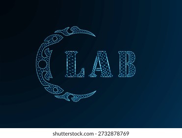 Design de LABORATÓRIO de logotipo de baixa letra poli. LAB letra logotipo baixo poli design vetorial no fundo gradiente de cor azul. Logotipo do LAB com design de baixa poli
