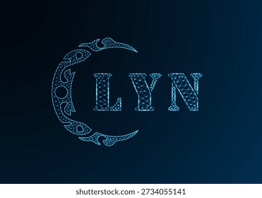 Low-Poly-Buchstaben-Logo LYN-Design. LYN Buchstabe Logo Low-Poly-Vektordesign auf blauem Farbverlauf Hintergrund. LYN Logo Low-Poly-Design

