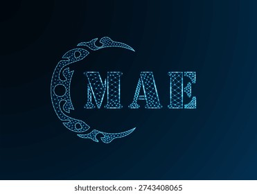 Low poly letter logo MAE design. MAE letter logo low poly vector design on blue color gradient background. MAE logo low poly design
