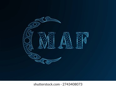 Low poly letter logo MAF design. MAF letter logo low poly vector design on blue color gradient background. MAF logo low poly design
