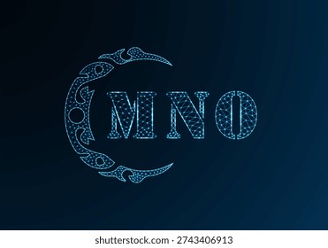 Low poly letter logo MNO design. MNO letter logo low poly vector design on blue color gradient background. MNO logo low poly design
