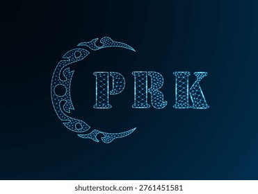 Low poly letter logo PRK design. PRK letter logo low poly vector design on blue color gradient background. PRK logo low poly design
