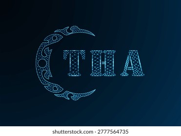 Low poly letter logo THA design. THA letter logo low poly vector design on blue color gradient background. THA logo low poly design
