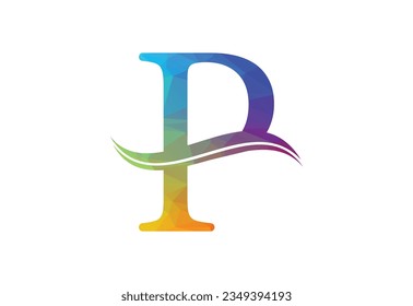 Low Poly and Letter P logo design template, Vector illustration