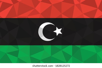 Low poly Libya flag vector illustration. Triangular Libyan flag graphic. Libya country flag is a symbol of independence.